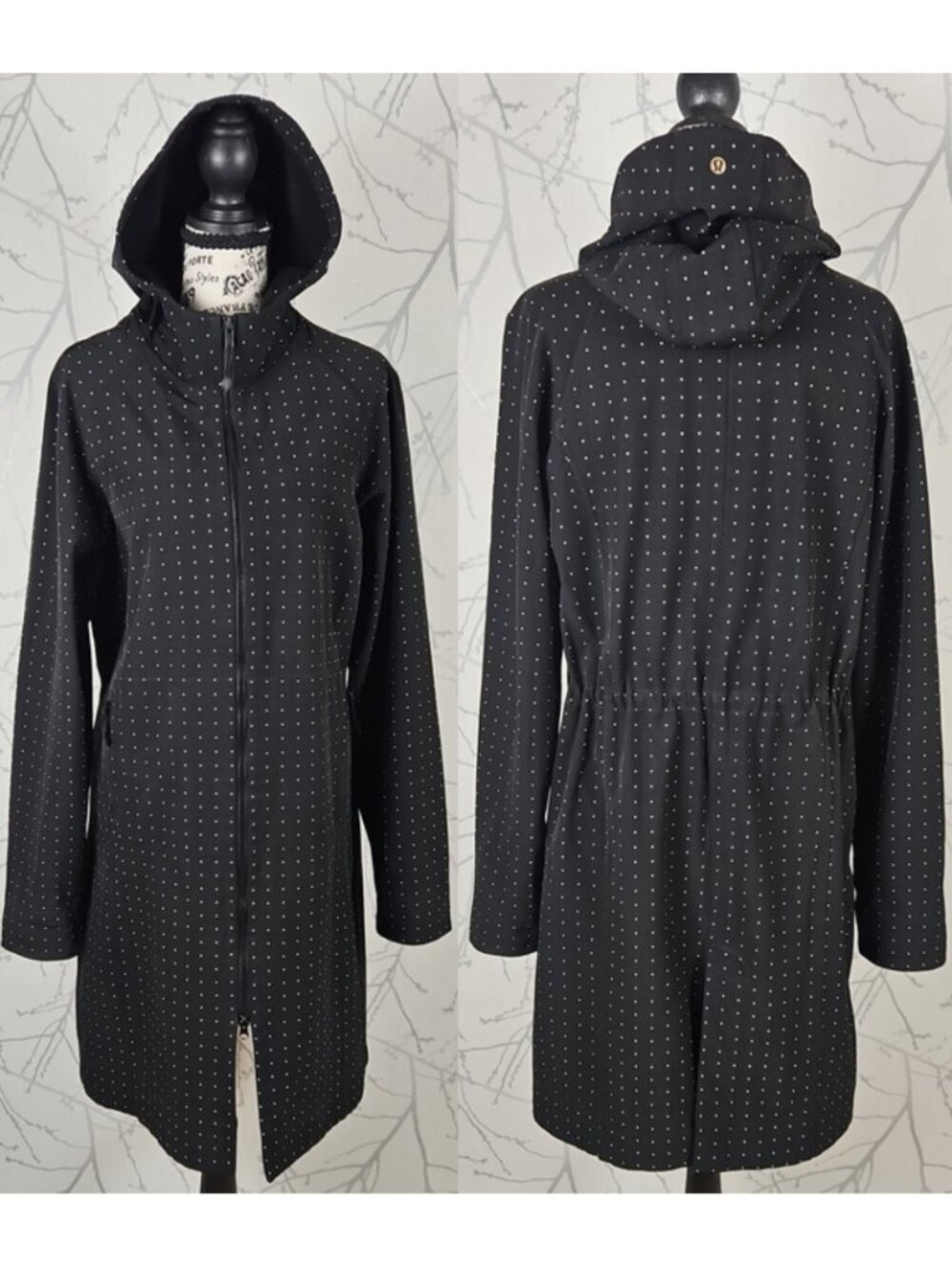 Lululemon Black Polkadot Softshell Full Zip Apres Yoga Long Jacket